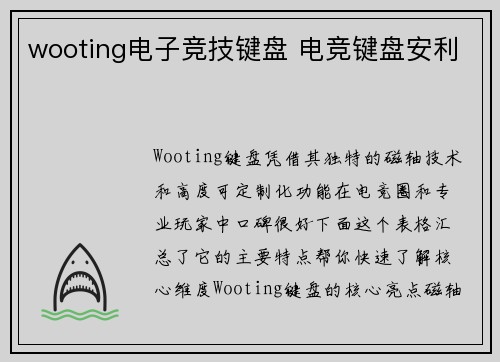 wooting电子竞技键盘 电竞键盘安利