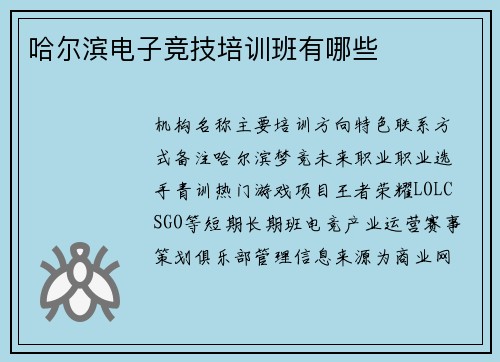 哈尔滨电子竞技培训班有哪些