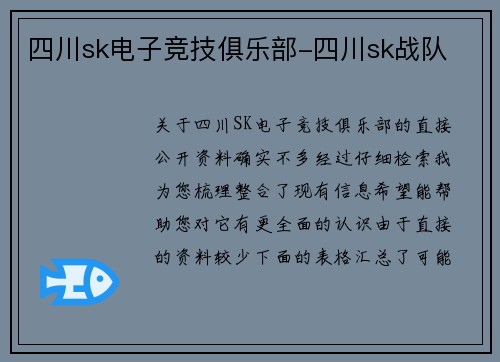 四川sk电子竞技俱乐部-四川sk战队